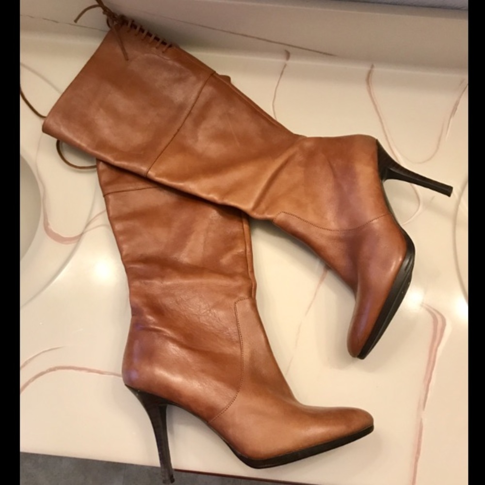 Ralph Lauren Cognac Leather Stilletto Boots